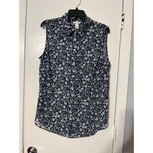 HM Womens Navy Blue Floral Butterfly Sleeveless Button Down Blouse Size 12